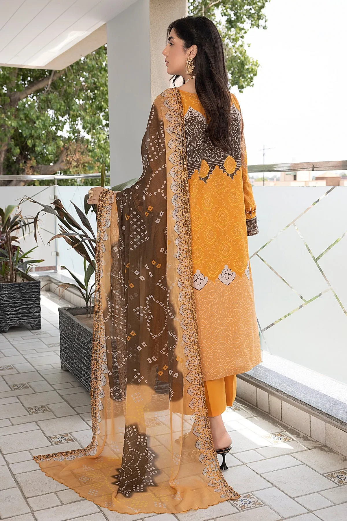 3-PC Unstitched Embroibered Lawn Suit with Embroidered Chiffon Dupatta CCS4-25