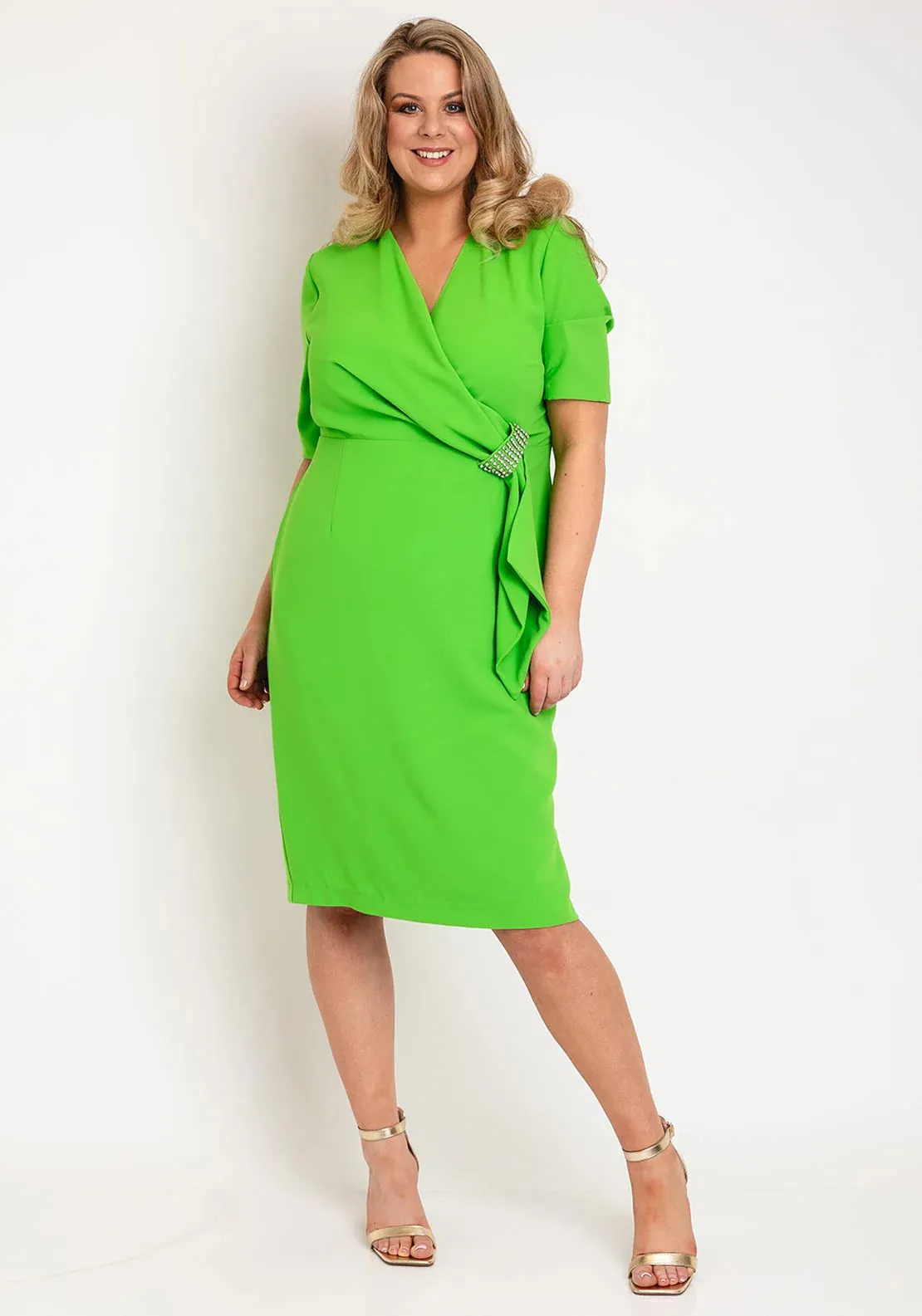 621 - Green Dress with Gemstone Detail - Via Veneto