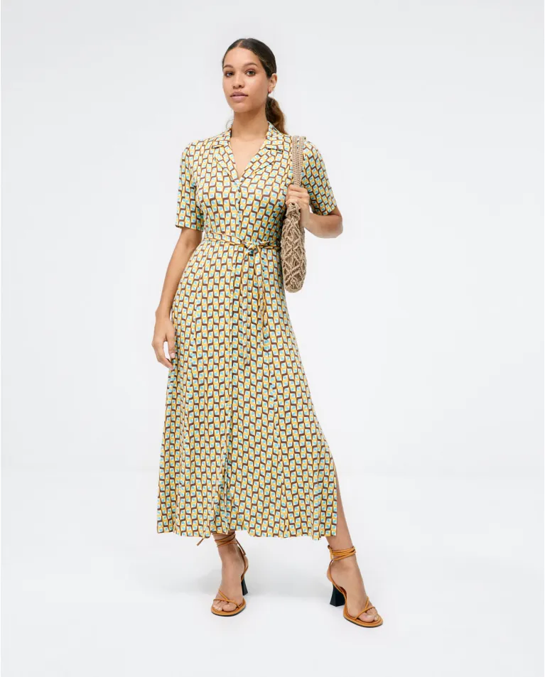 711- Maxi Shirt Dress- Yellow Mix- Surkana