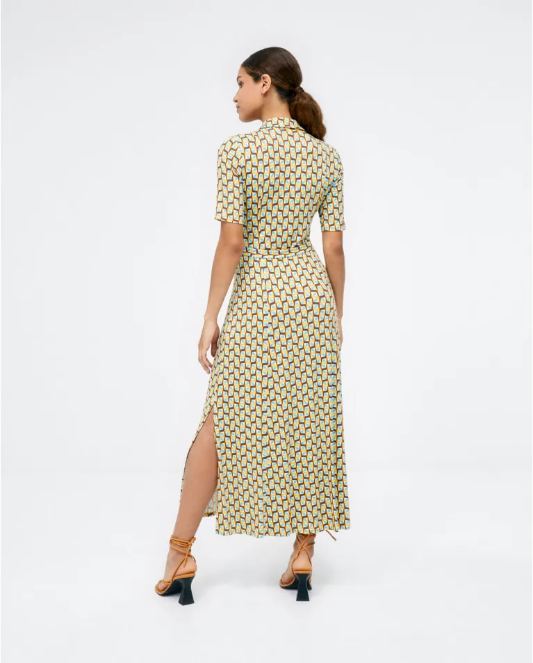 711- Maxi Shirt Dress- Yellow Mix- Surkana