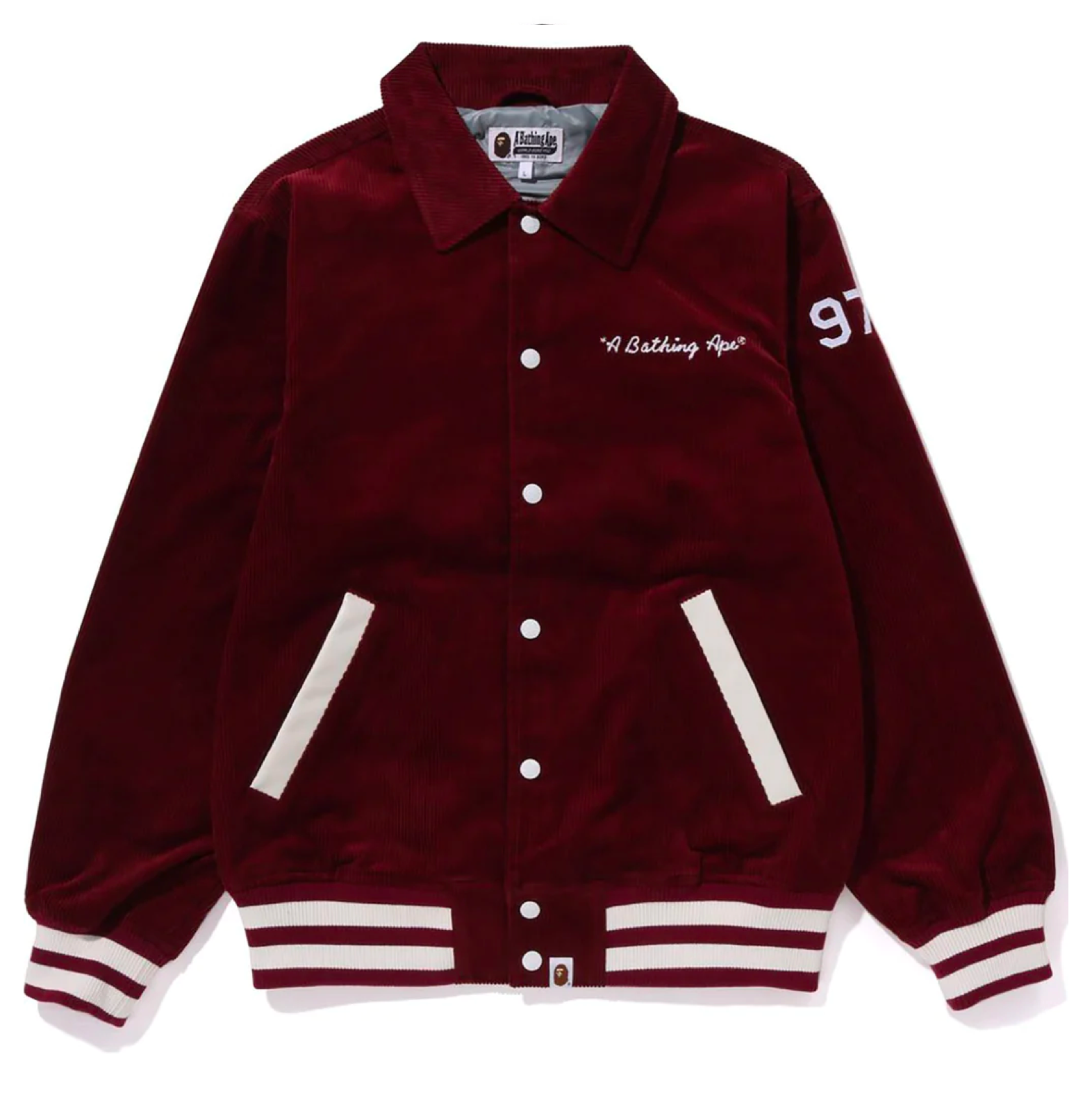 A BATHING APE GENERAL CORDUROY VARSITY JACKET - BURGUNDY