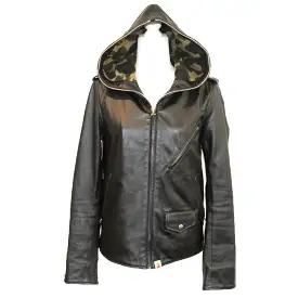 A Bathing Ape Keith Flint's Black Leather Shark Hood Jacket M