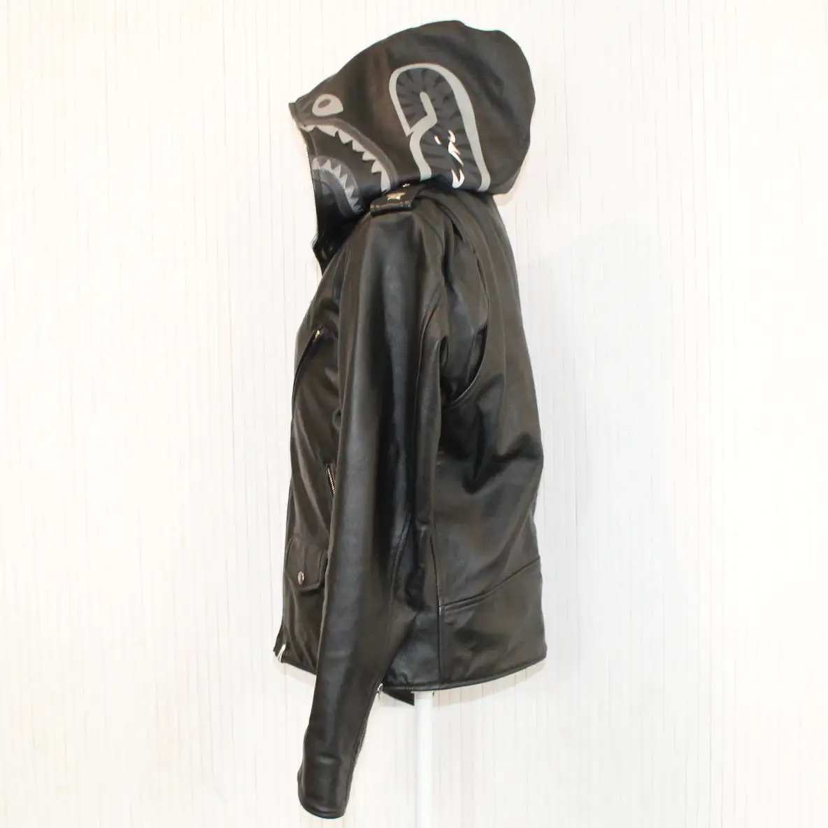 A Bathing Ape Keith Flint's Black Leather Shark Hood Jacket M