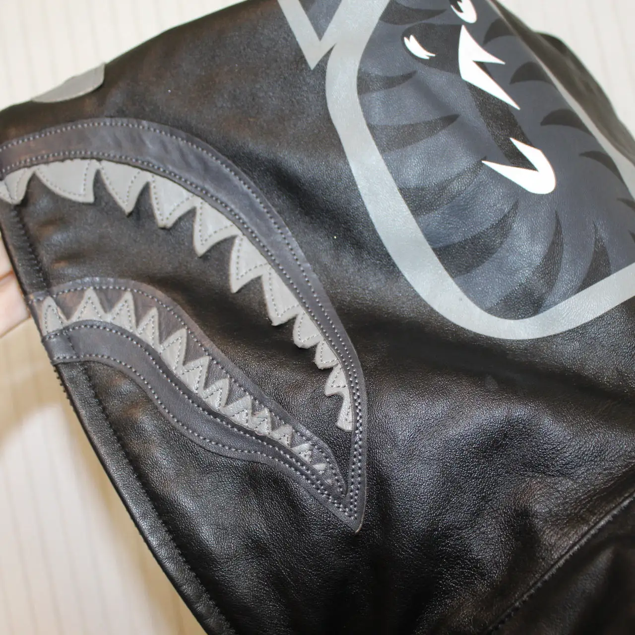 A Bathing Ape Keith Flint's Black Leather Shark Hood Jacket M