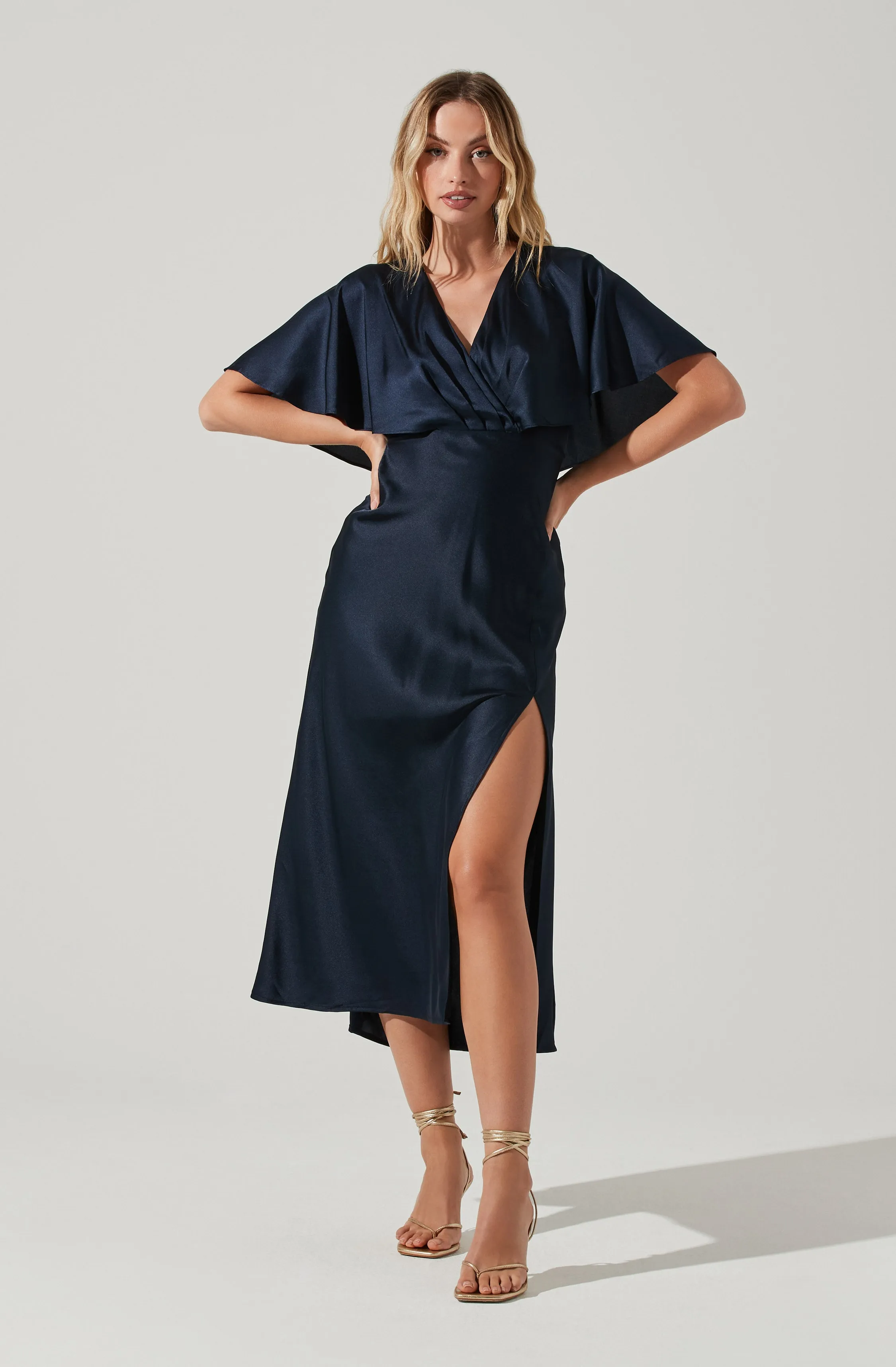 Alessia Satin Flutter Sleeve Midi Dress