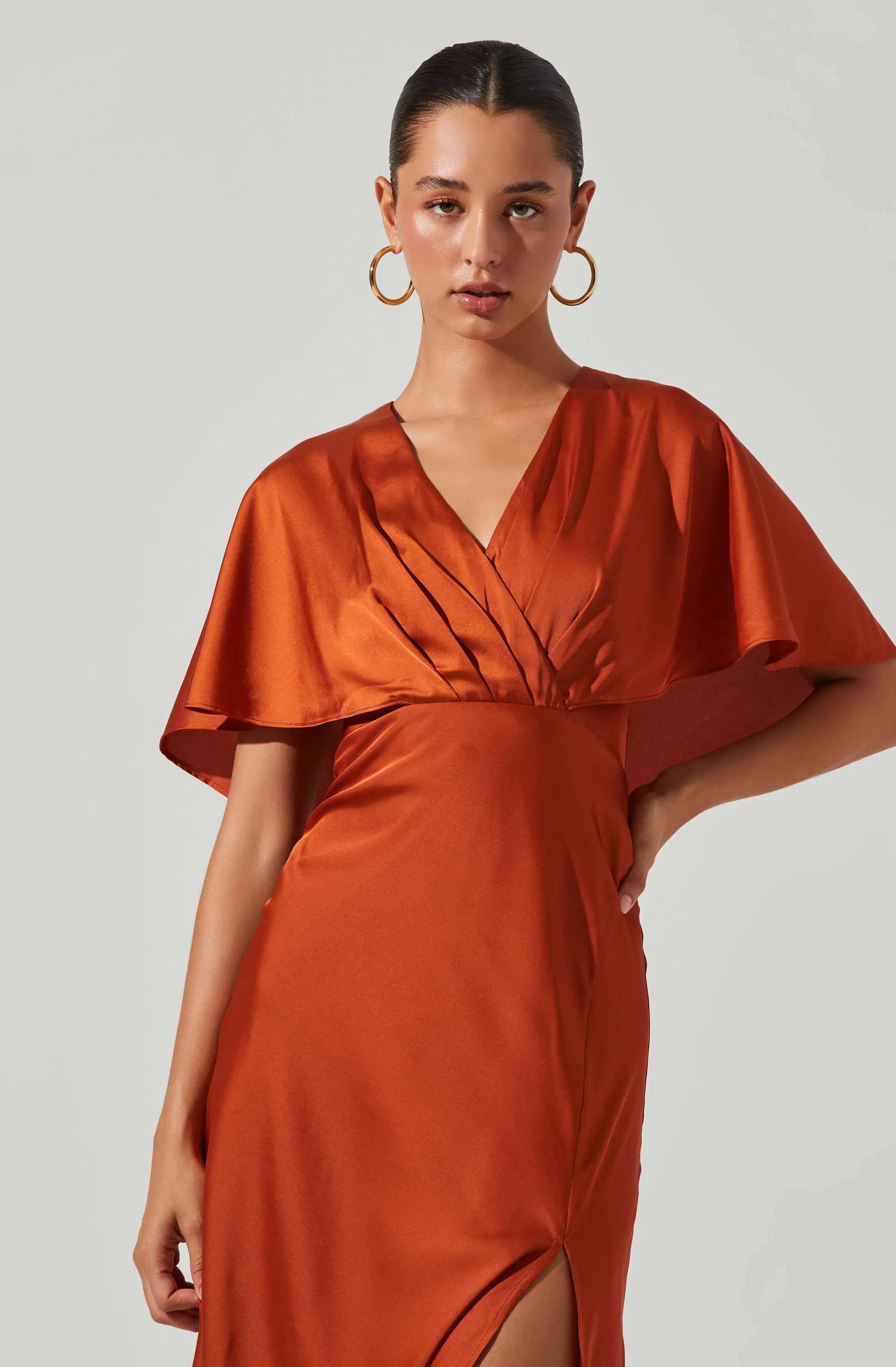 Alessia Satin Flutter Sleeve Midi Dress