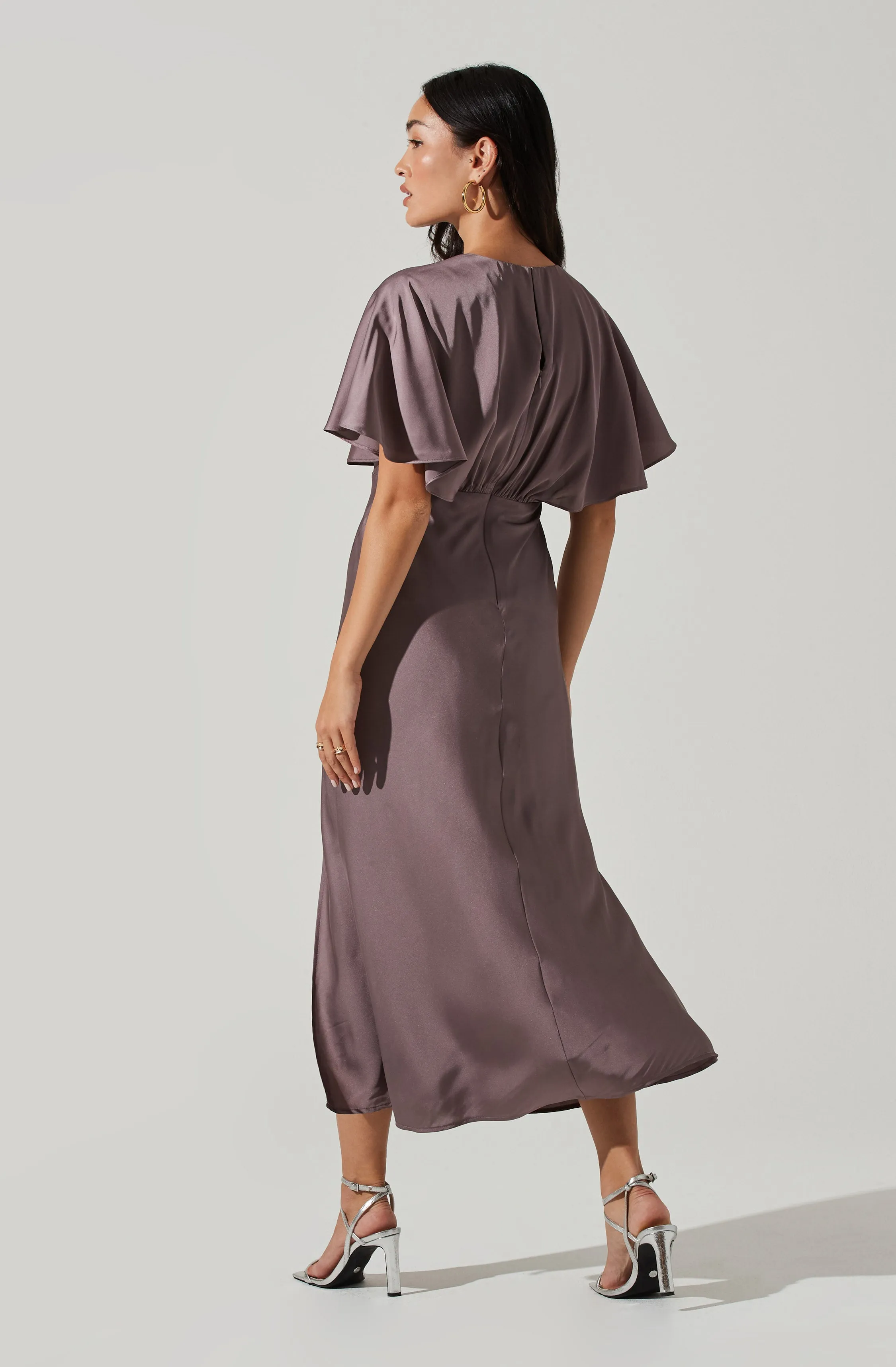 Alessia Satin Flutter Sleeve Midi Dress