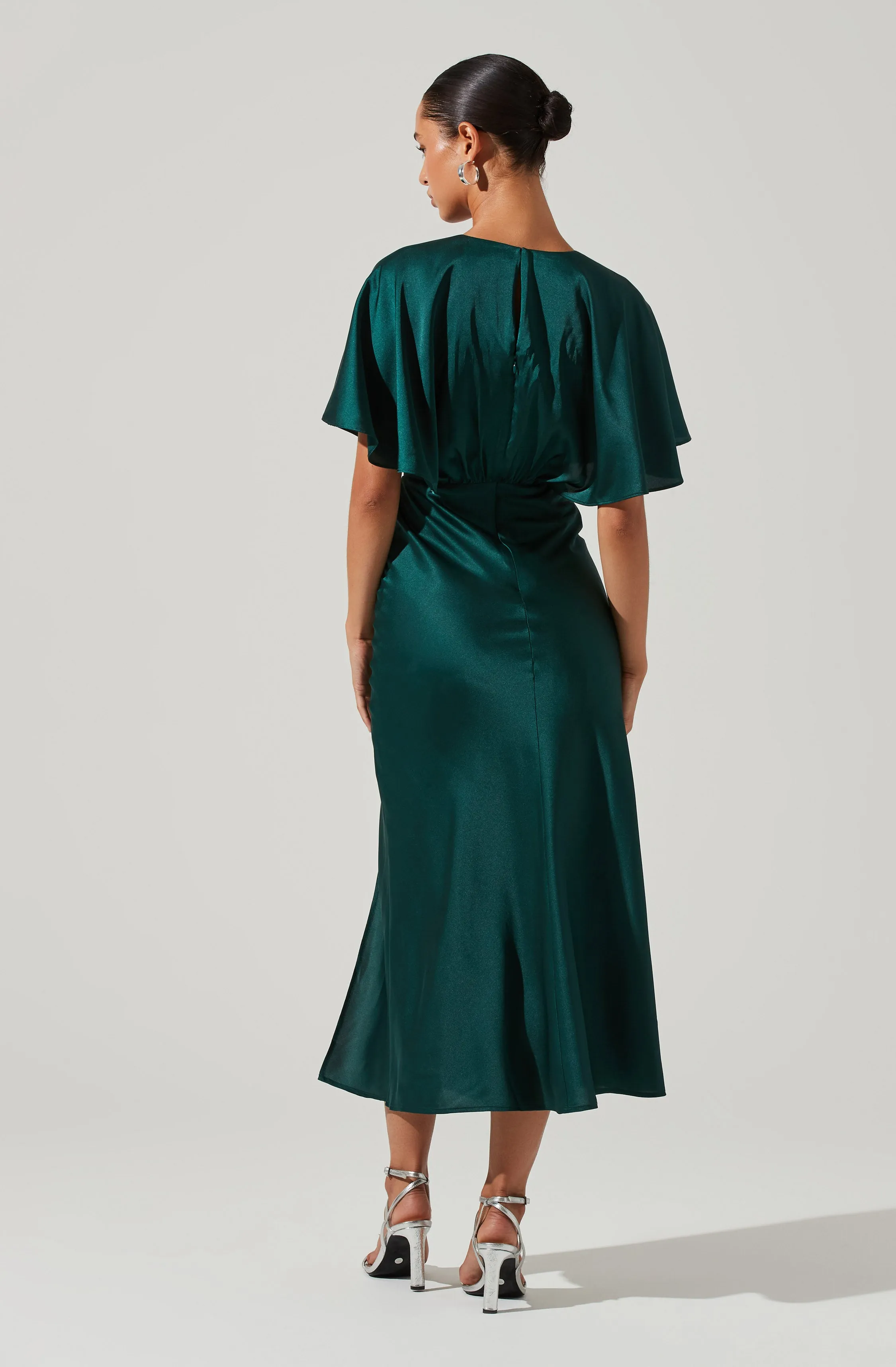 Alessia Satin Flutter Sleeve Midi Dress