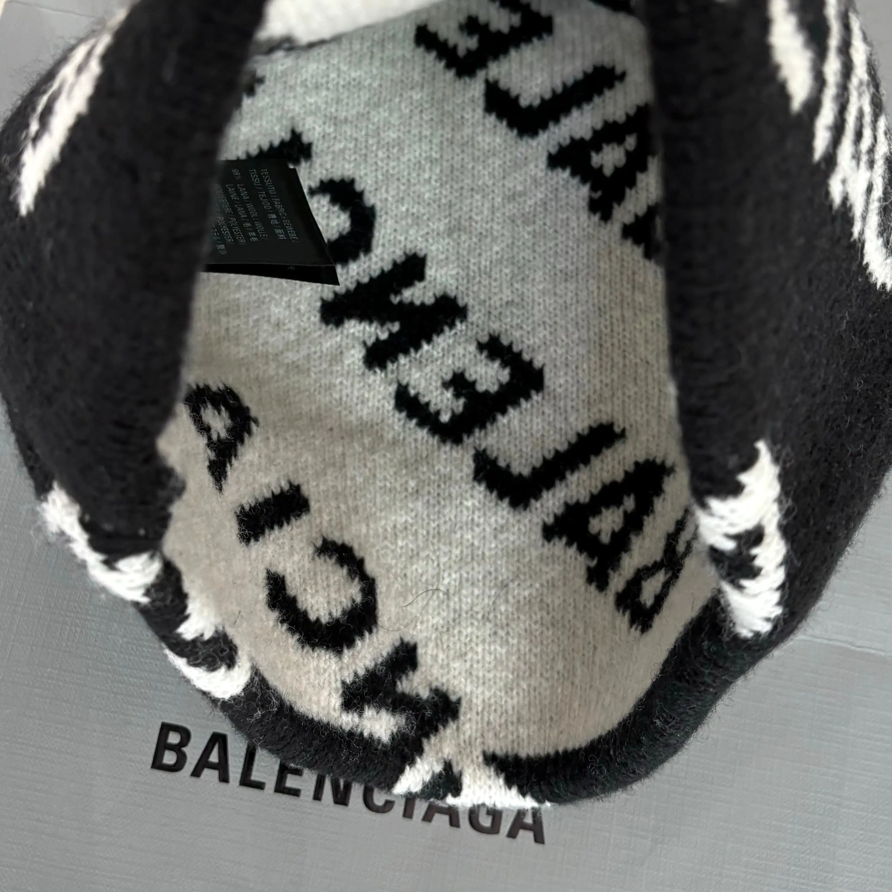 Balenciaga ALLOVER LOGO BEANIE IN BLACK