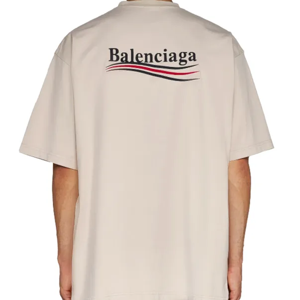 Balenciaga Political Campaign Embroidery Large Fit Tee Beige