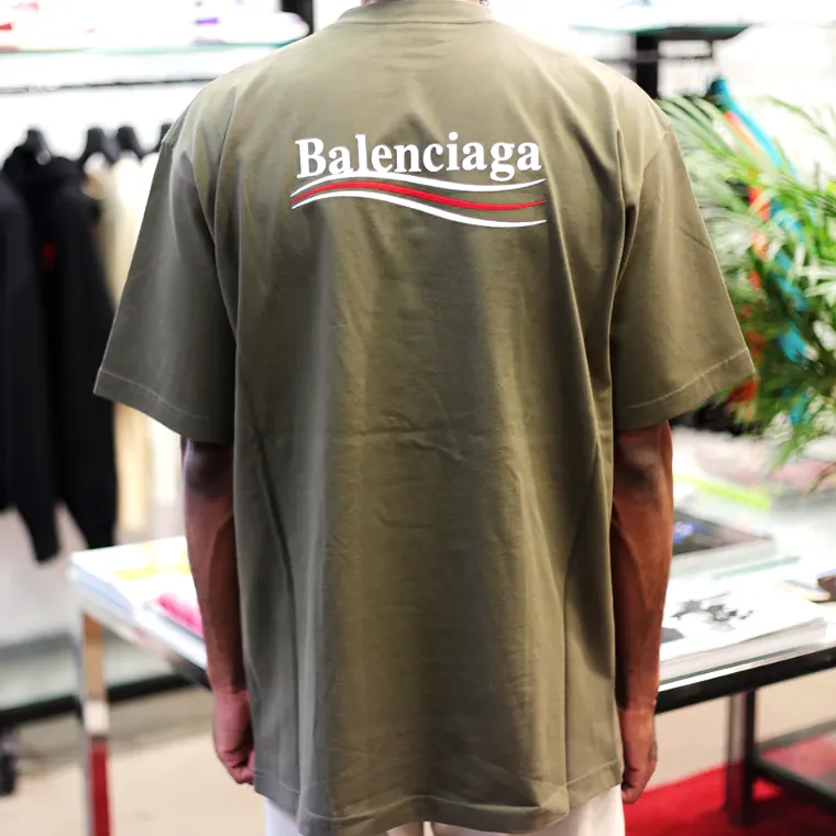 Balenciaga Political Campaign Embroidery Large Fit Tee Olive