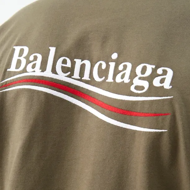 Balenciaga Political Campaign Embroidery Large Fit Tee Olive