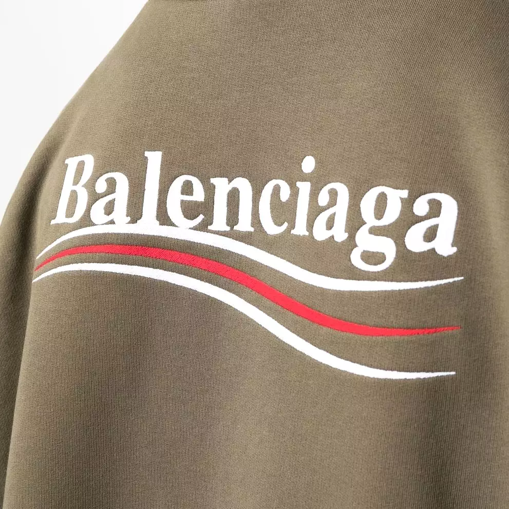 Balenciaga Political Campaign Embroidery Logo Large Fit Hoodie Khaki