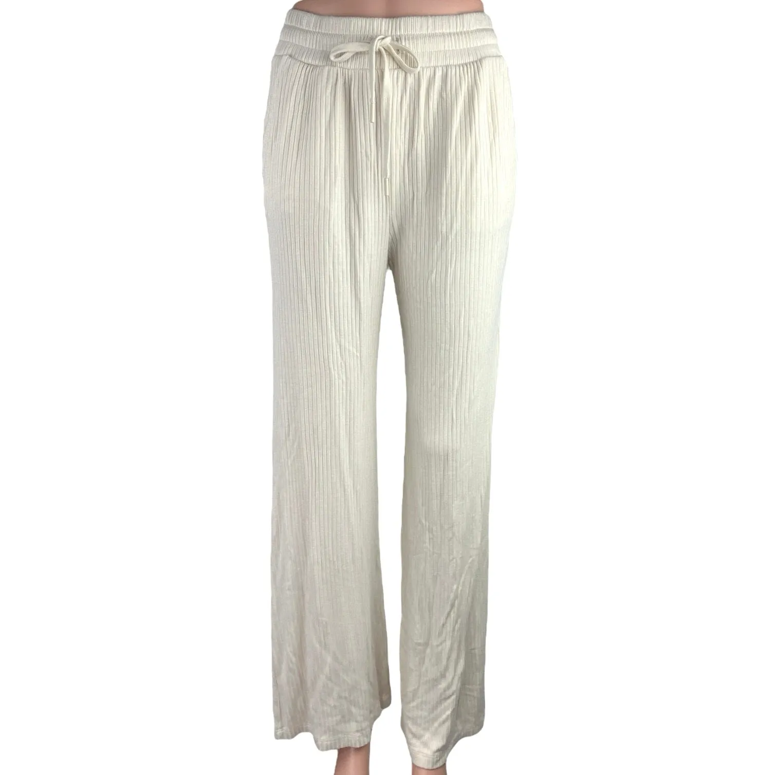 Beyond Yoga White Well Traveled Wide Leg Ribbed Elastic Waist Trousers Pants S