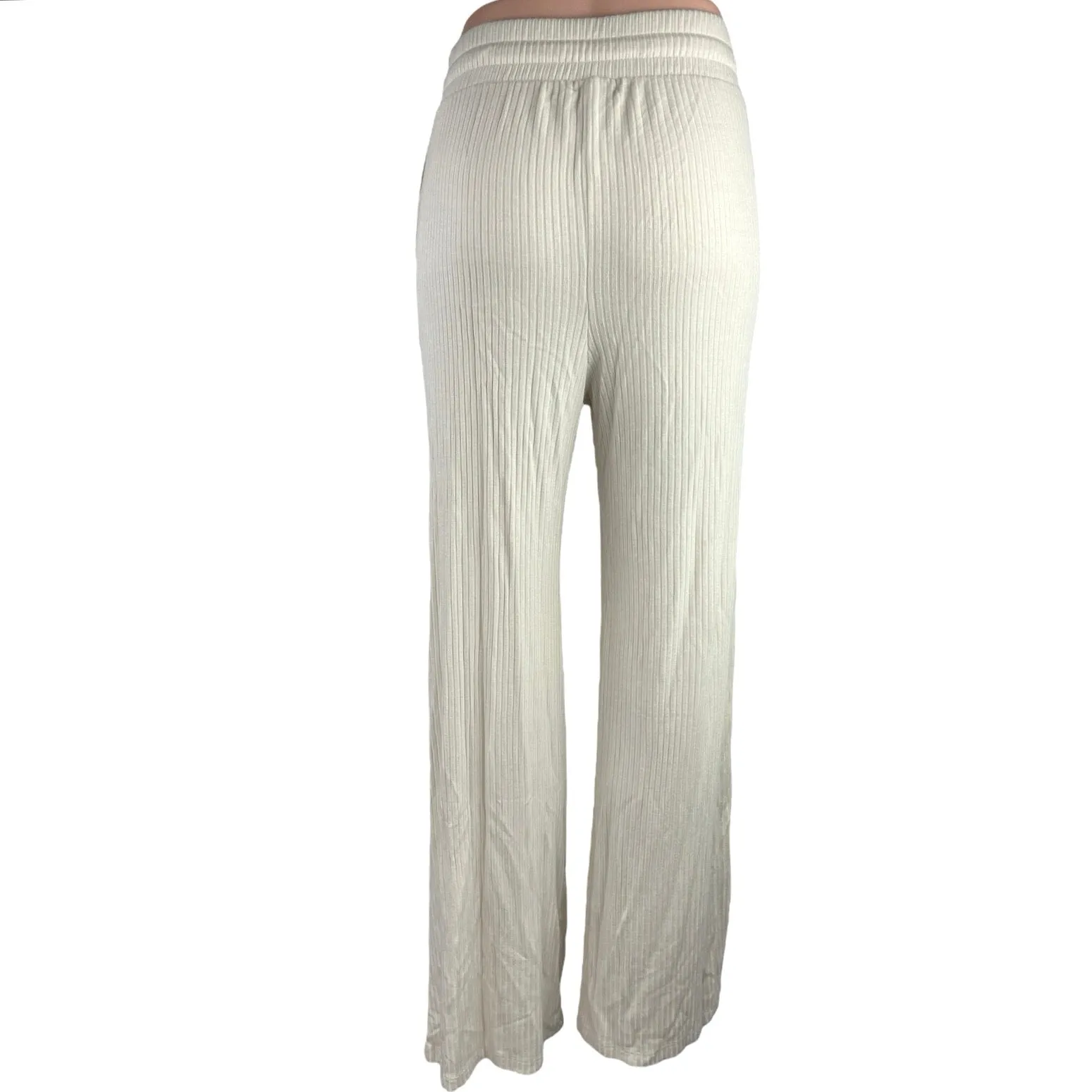 Beyond Yoga White Well Traveled Wide Leg Ribbed Elastic Waist Trousers Pants S