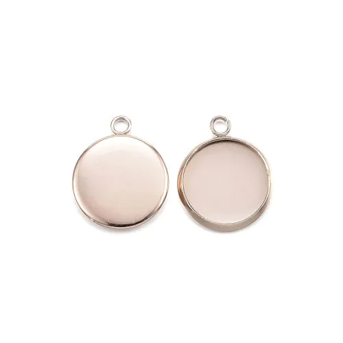 Cabochon Setting, 304 Stainless Steel, Pendant Base, Round, Rose Gold, Ion Plated, Bezel Cup, Fits 12mm