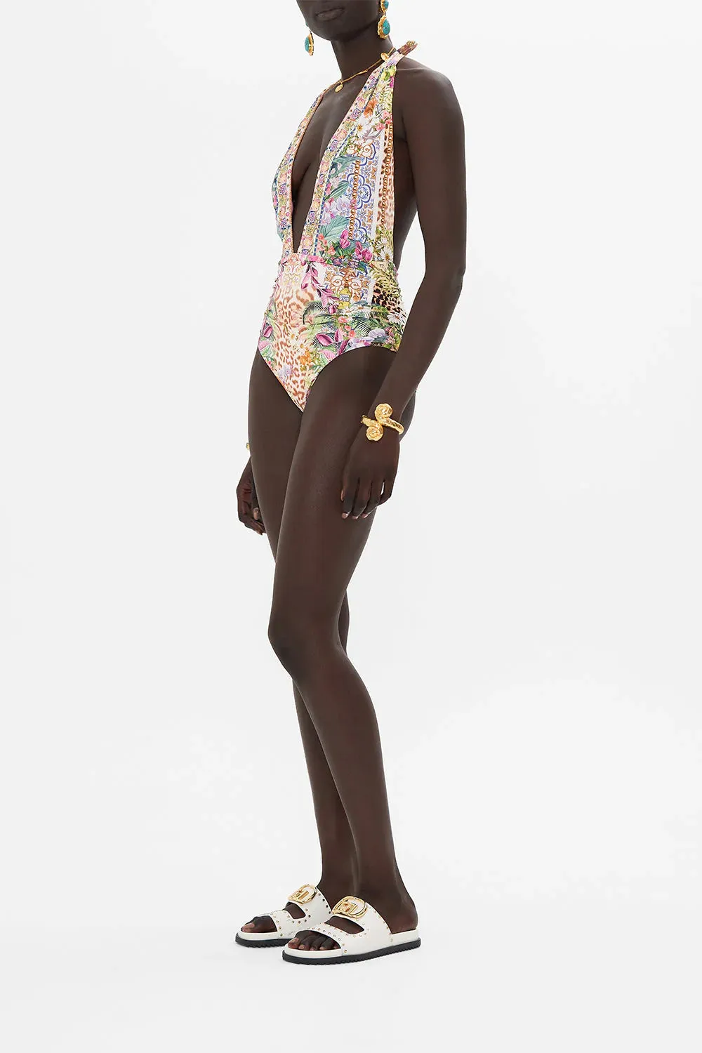 Camilla - Plunge Halter One Piece - Flowers of Neptune