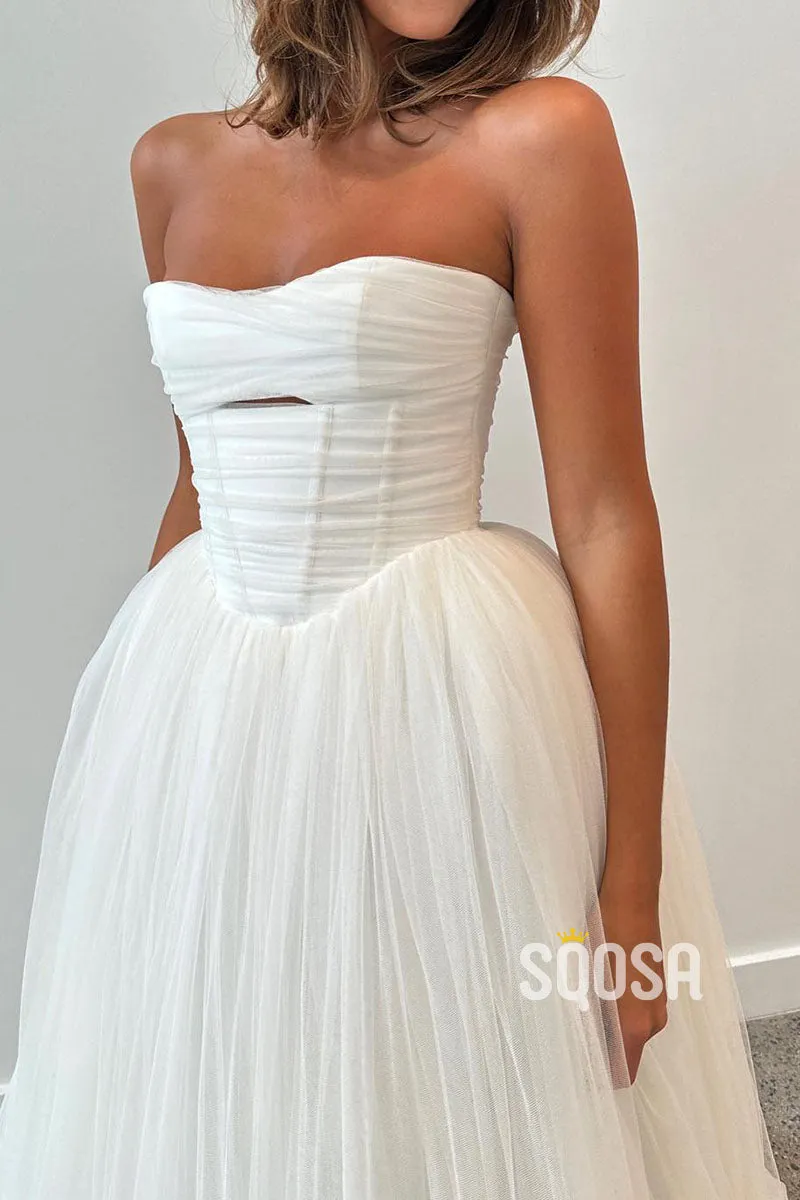 Chic A-Line Sweetheart Strapless Tulle Wedding Dress QW8188