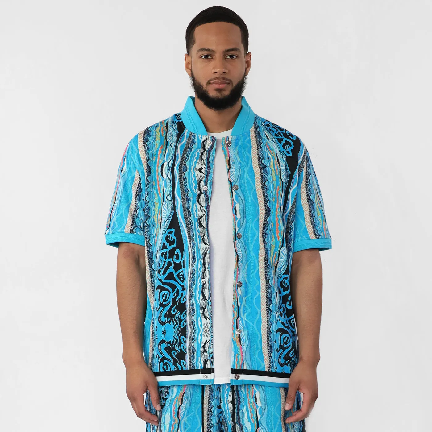 COOGI Bondi - Printed Cotton Jersey Button Snap Short Sleeve Top