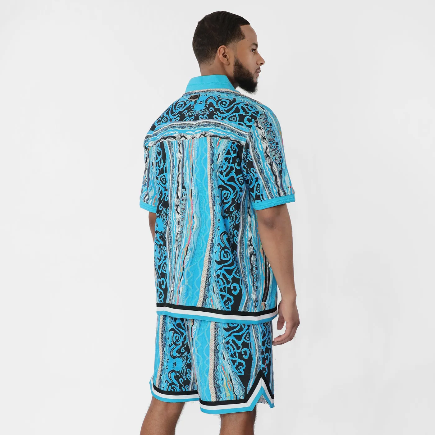 COOGI Bondi - Printed Cotton Jersey Button Snap Short Sleeve Top