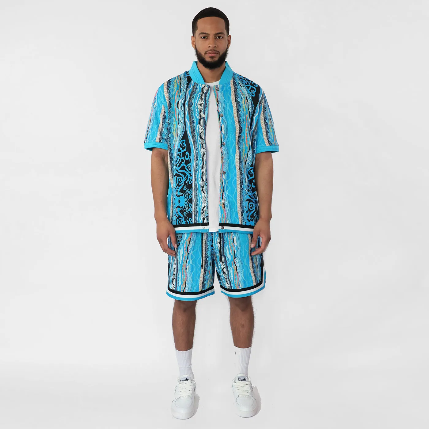 COOGI Bondi - Printed Cotton Jersey Button Snap Short Sleeve Top