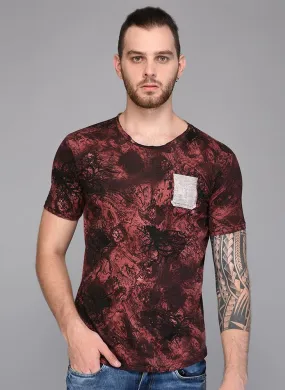 Dark Floral Printed T-shirt with Contrast Pocket detail