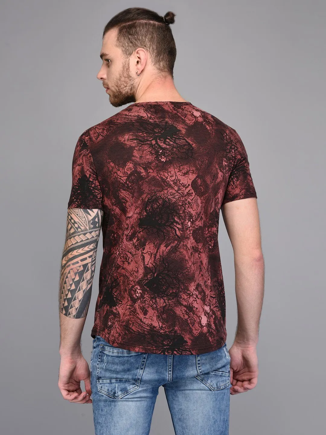 Dark Floral Printed T-shirt with Contrast Pocket detail