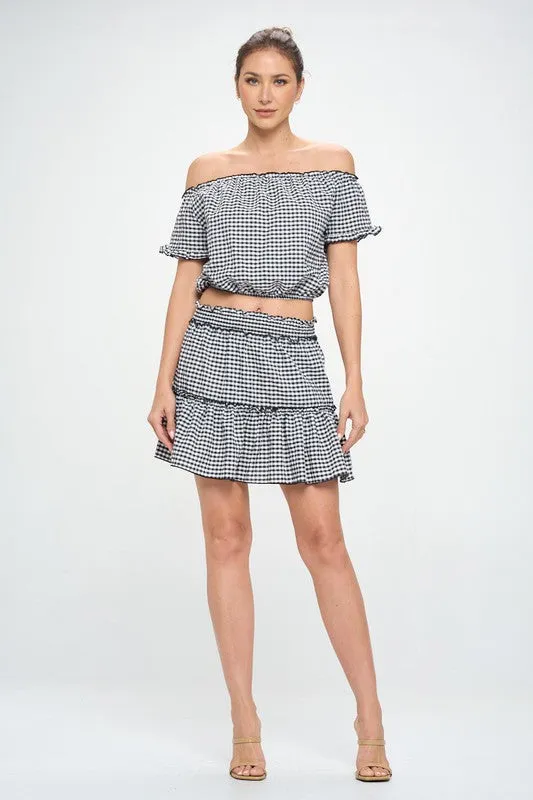 GINGHAM SEERSUCKER TOP SKIRT SET