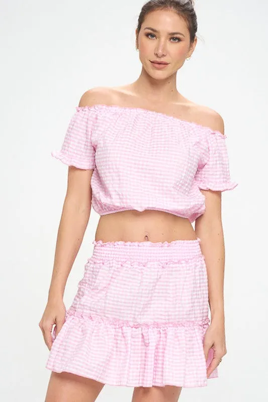 GINGHAM SEERSUCKER TOP SKIRT SET