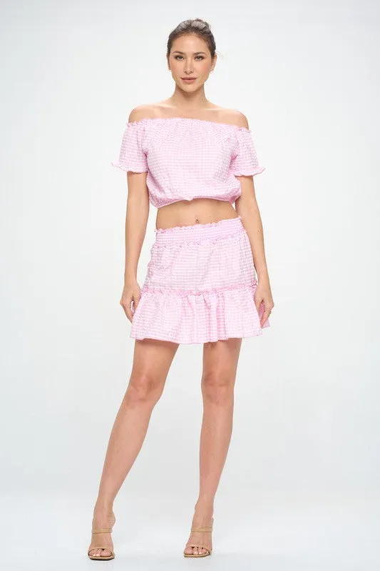 GINGHAM SEERSUCKER TOP SKIRT SET