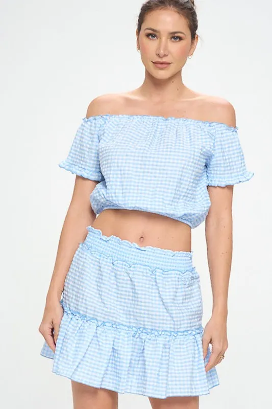 GINGHAM SEERSUCKER TOP SKIRT SET