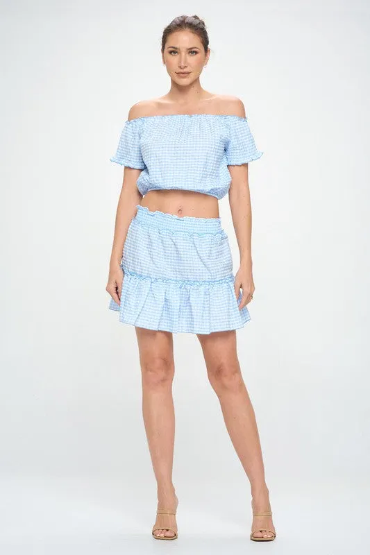 GINGHAM SEERSUCKER TOP SKIRT SET