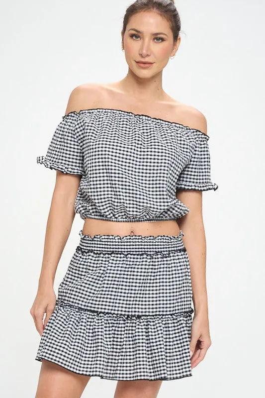 GINGHAM SEERSUCKER TOP SKIRT SET