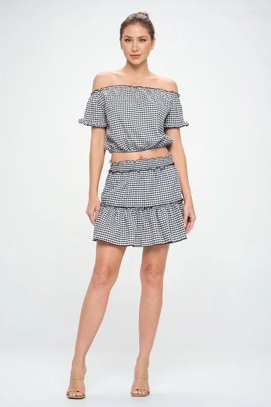 GINGHAM SEERSUCKER TOP SKIRT SET