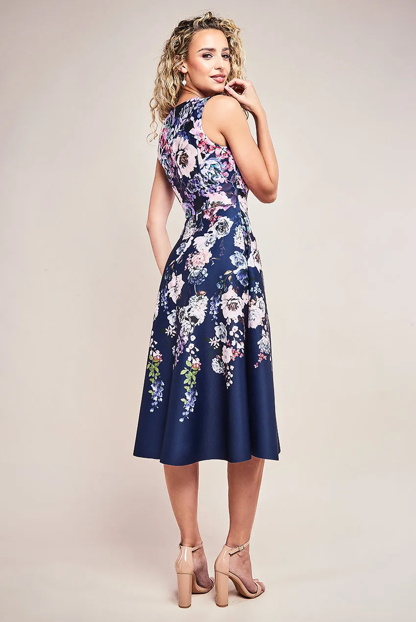 Goddiva Scuba Foam Floral Midi Dress