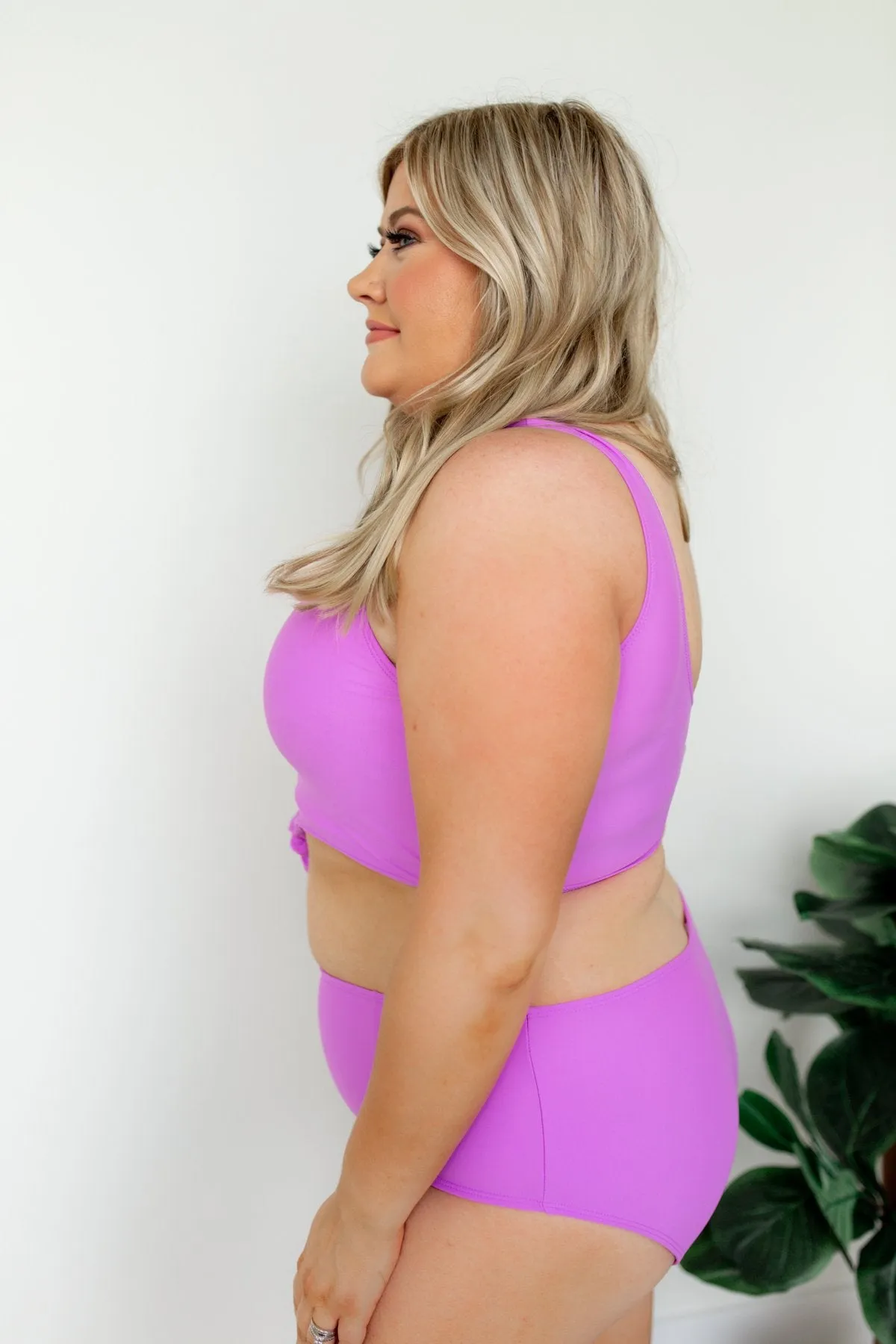 High Waist Swimsuit Bottoms- Solid Purple