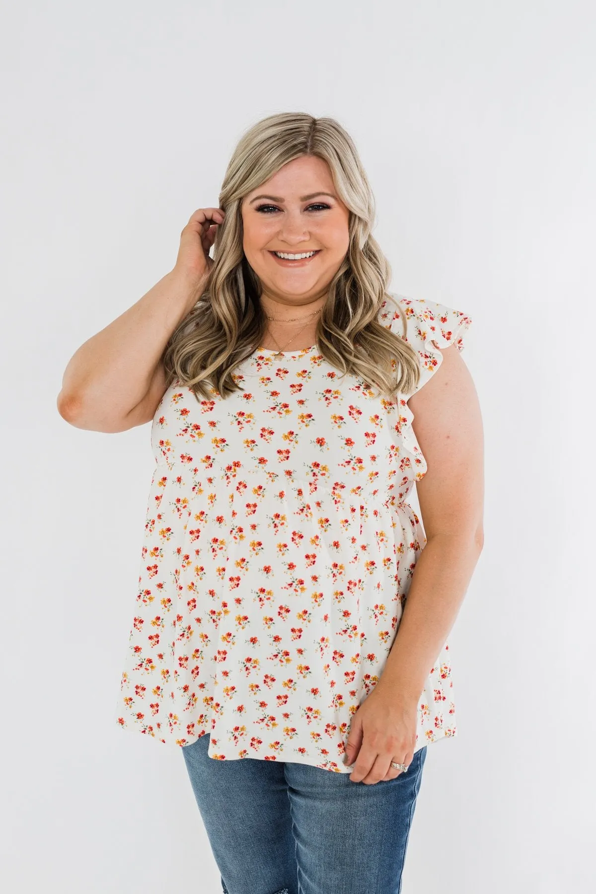 Longer Days Floral Babydoll Top- Ivory