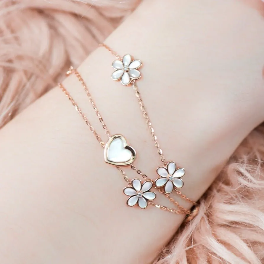 Mother of Pearl and Diamond Center Flower Station Bracelet