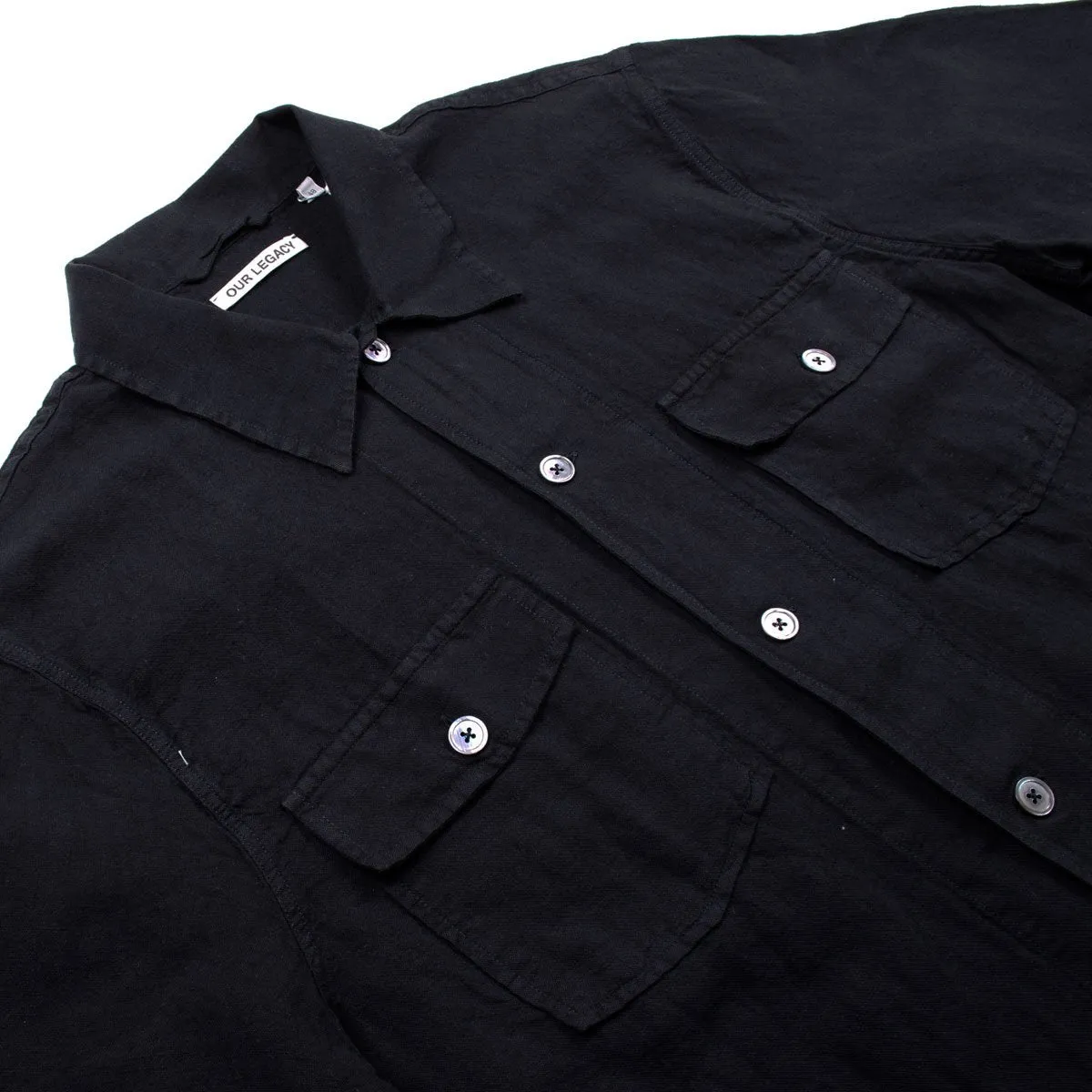 Our Legacy - Chamois Short Sleeve Shirt - Black Cotton Linen