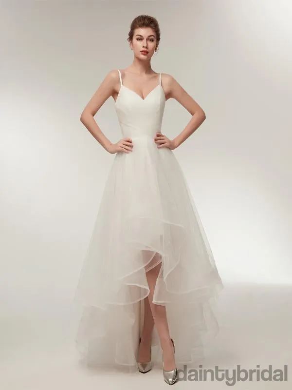 Popular white v-neck spaghetti strap lace up back organza pretty weeding dress .DB0097