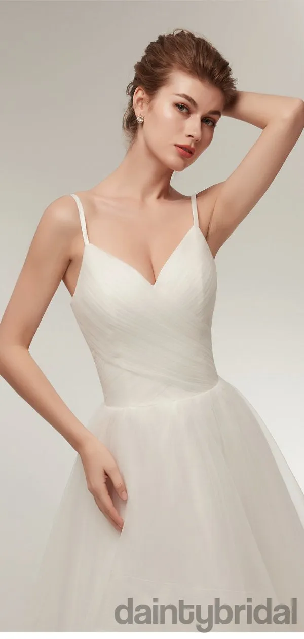 Popular white v-neck spaghetti strap lace up back organza pretty weeding dress .DB0097