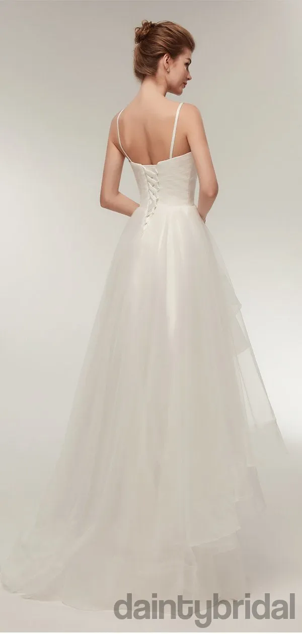 Popular white v-neck spaghetti strap lace up back organza pretty weeding dress .DB0097