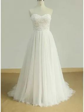 Sexy Sweetheat White Tulle Long Wedding Dress, WD0464