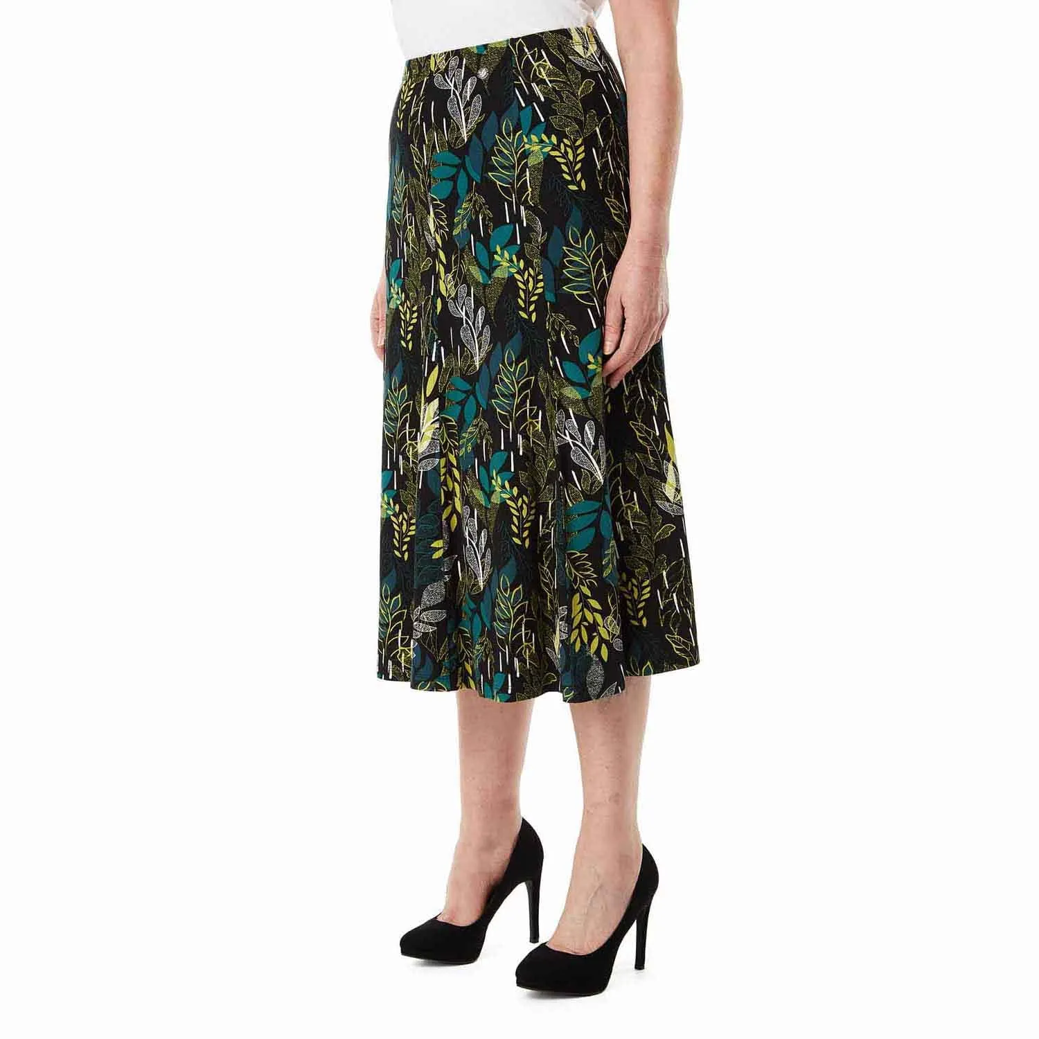 Tropical Leaf Print Short Skirt - Black