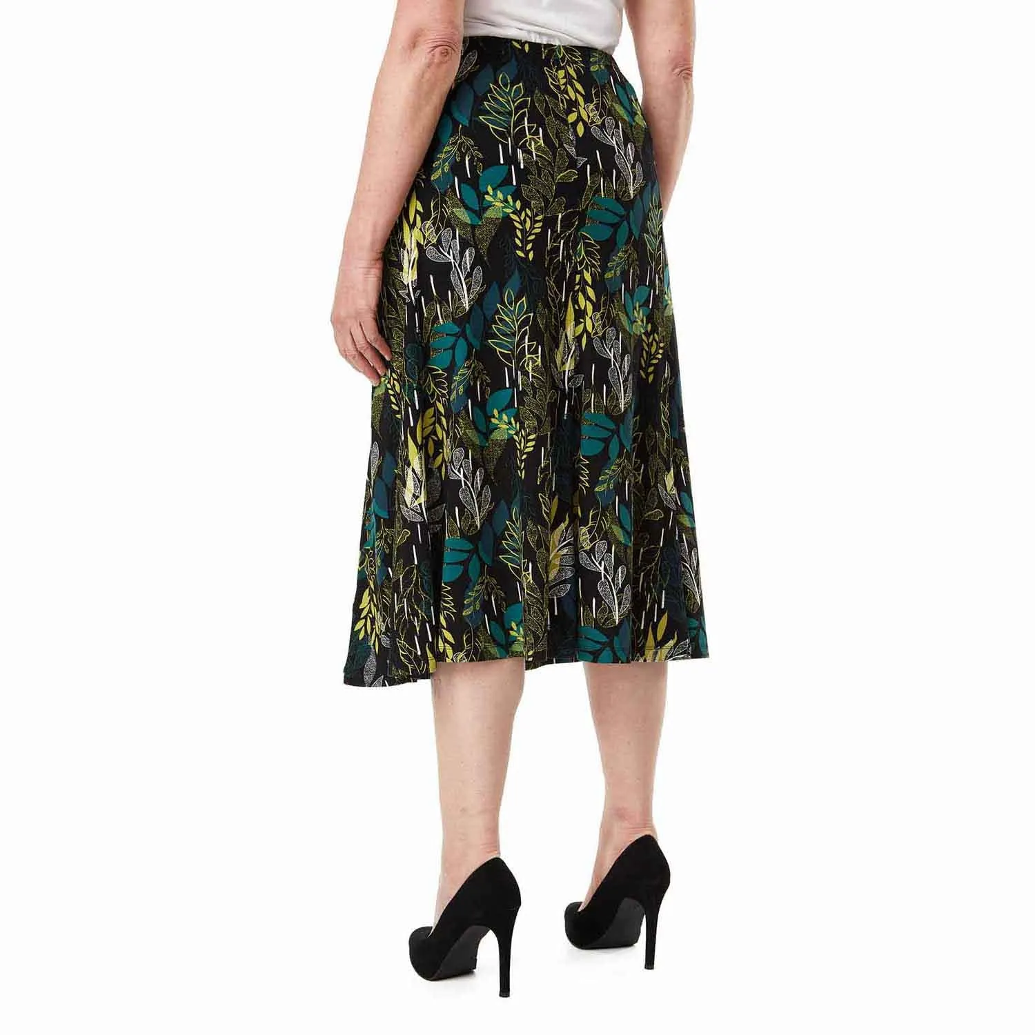 Tropical Leaf Print Short Skirt - Black