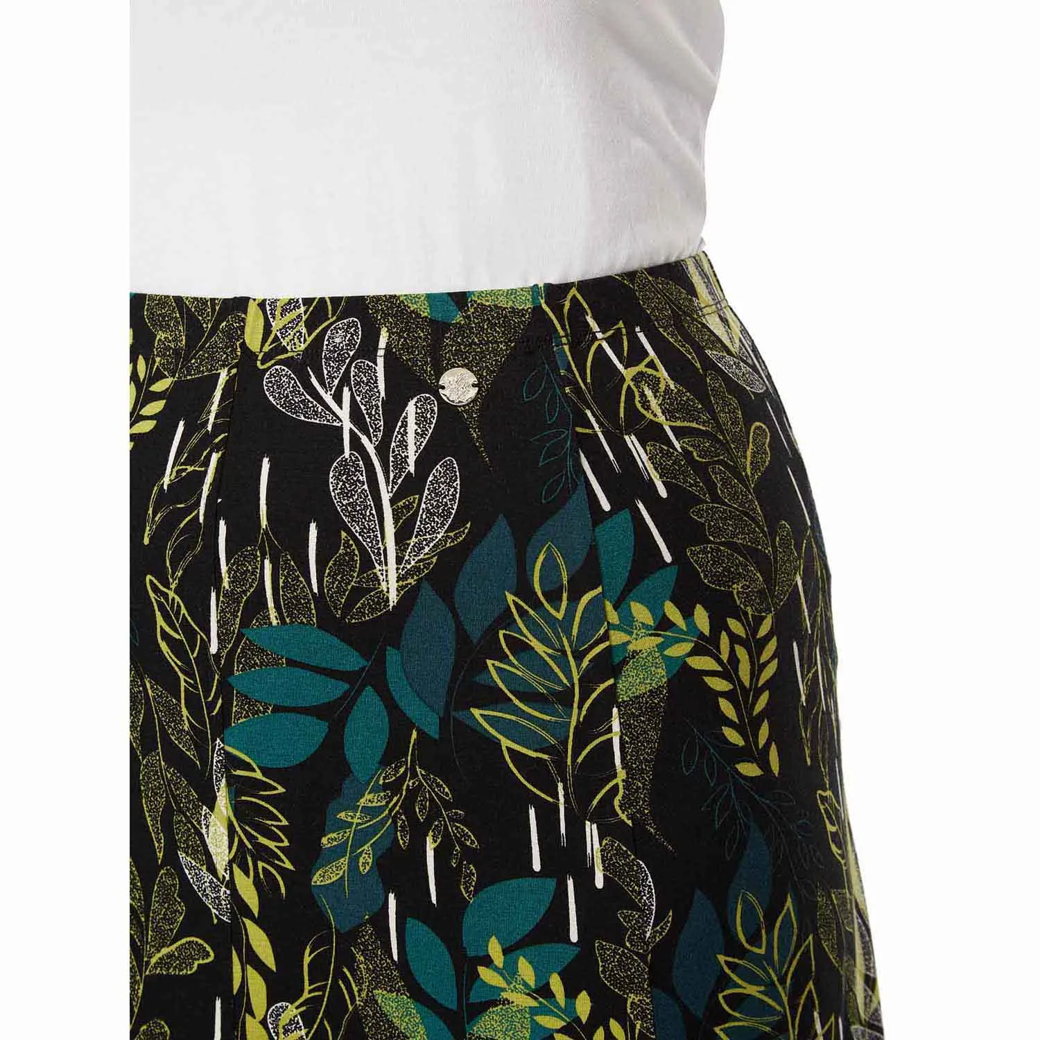 Tropical Leaf Print Short Skirt - Black