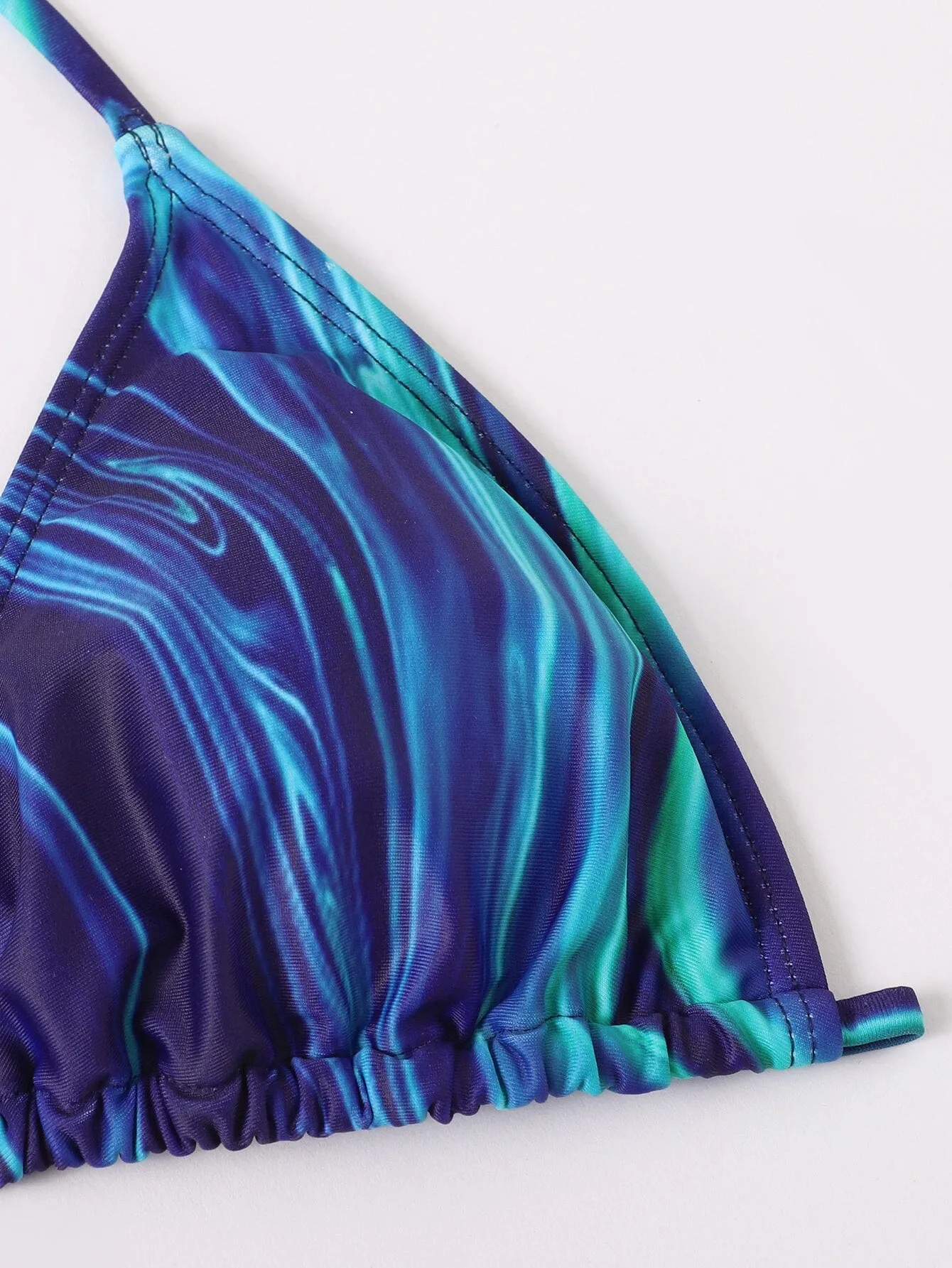 Women's Sexy Blue Tie Dye Pattern Long Sleeve Pleated 3 Piece Swimsuit