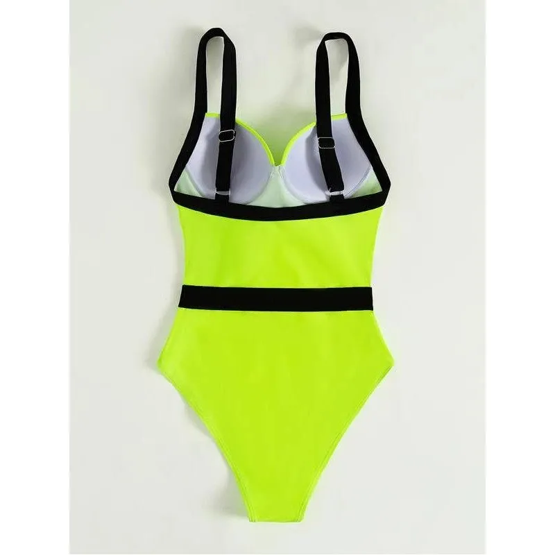 Women's Underwire Buckle Backless Halter Push-Up One Piece Swimsuit